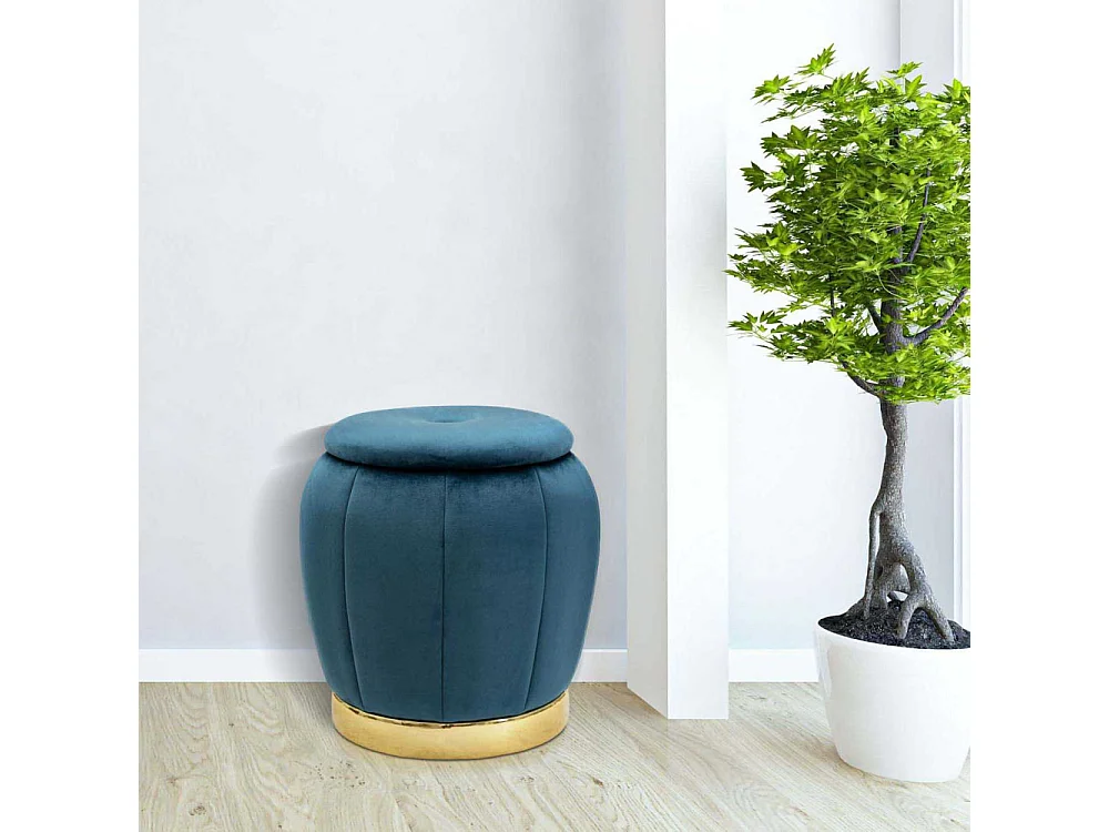 Pouf contenitore in tessuto blu Ø cm 43x43