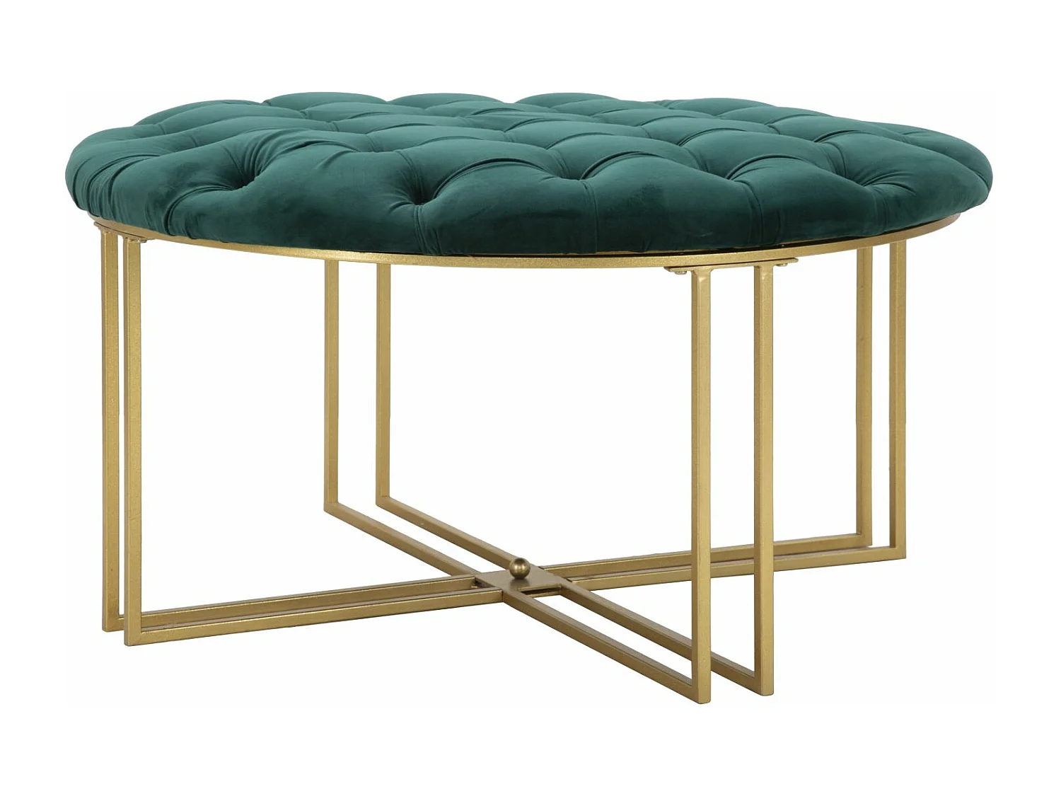 Pouf Capitonné en Velours "Puffy" 90cm Vert & Or