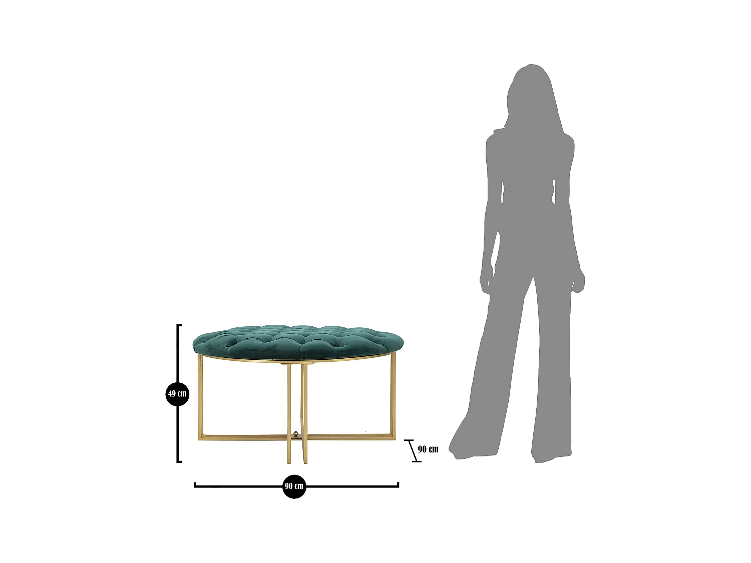 Pouf Capitonné en Velours "Puffy" 90cm Vert & Or