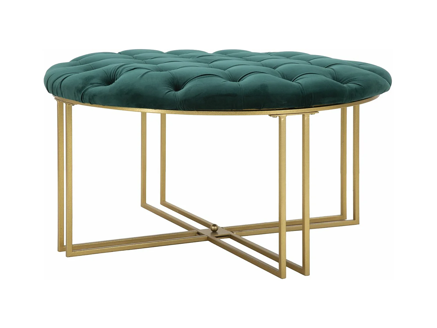 Pouf en métal et tissu doré et vert Ø 90x49 cm