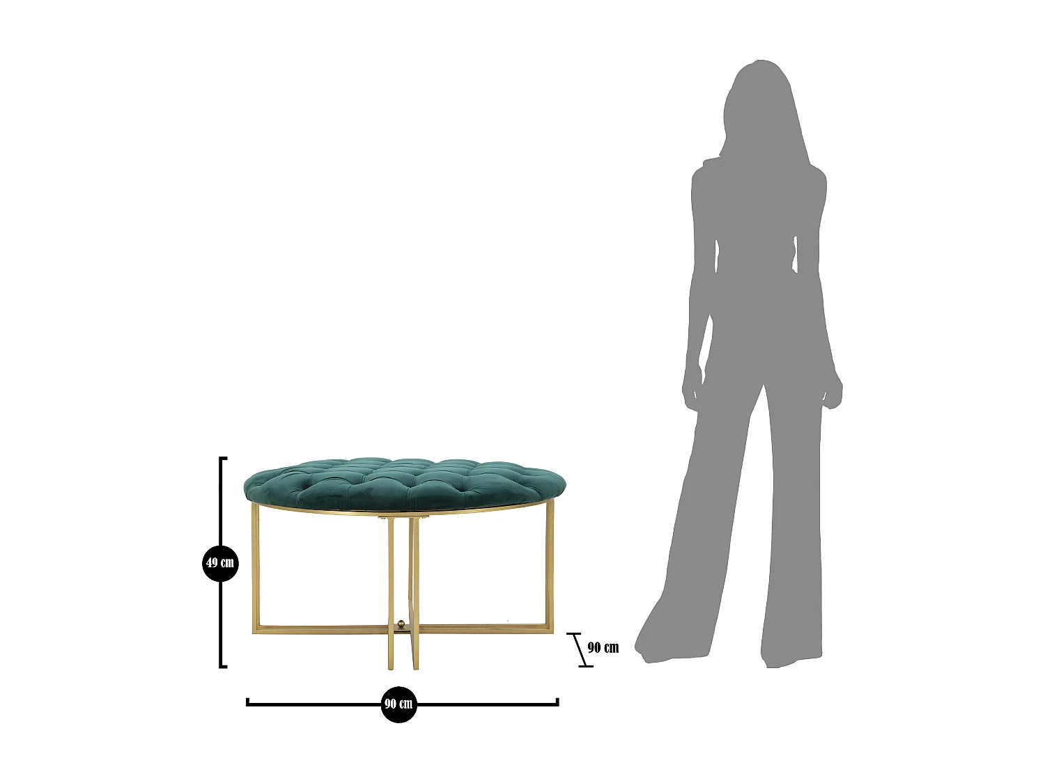 Pouf Capitonné en Velours "Puffy" 90cm Vert & Or