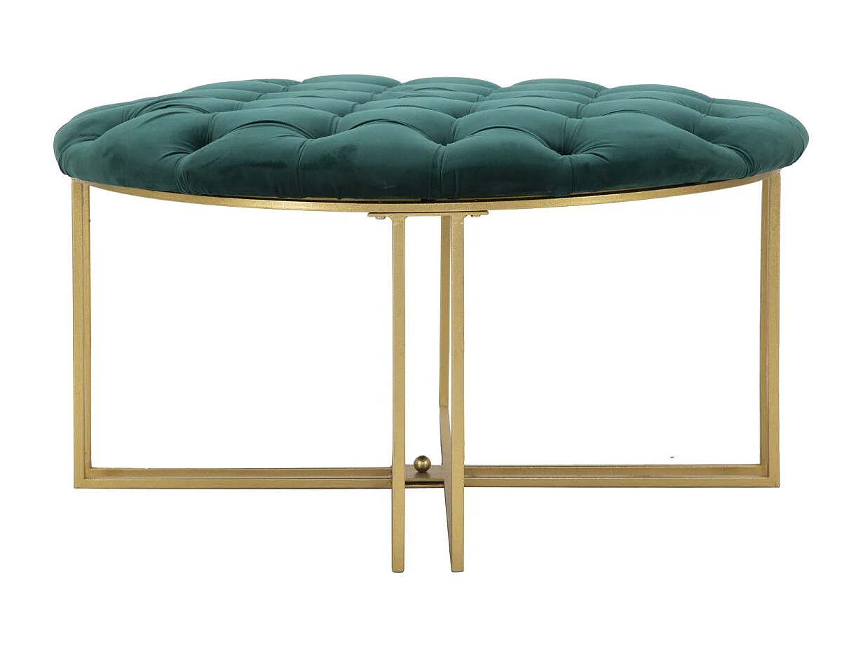 Poef in metaal en goud en groene stof Ø 90x49 cm