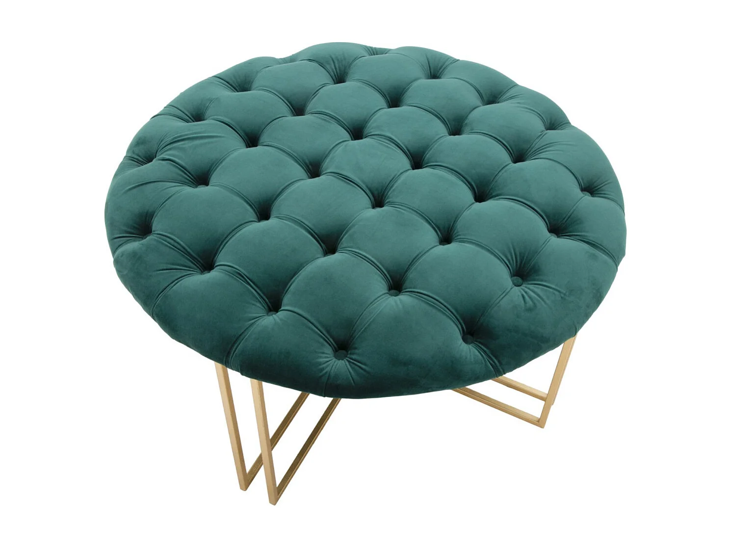 Poef in metaal en goud en groene stof Ø 90x49 cm