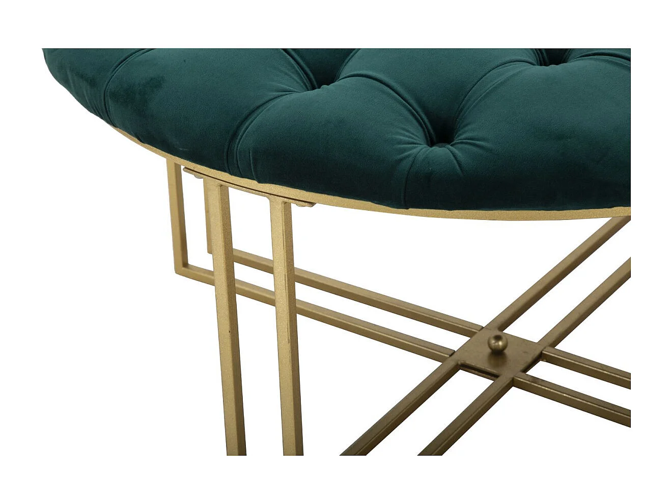 Poef in metaal en goud en groene stof Ø 90x49 cm