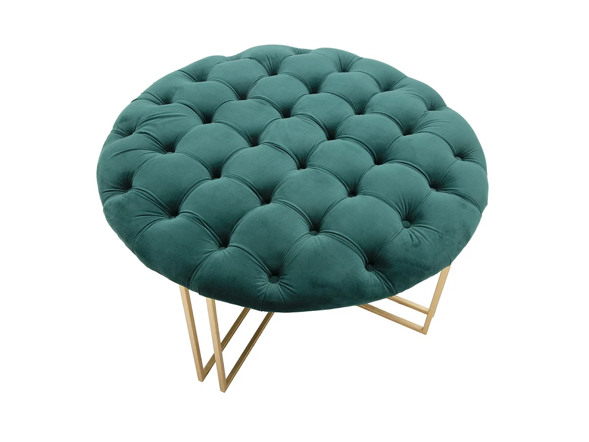 Pouf Capitonné en Velours "Puffy" 90cm Vert & Or