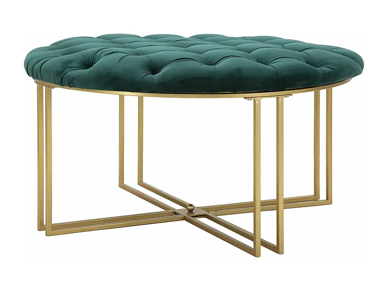 Pouf Capitonné en Velours "Puffy" 90cm Vert & Or