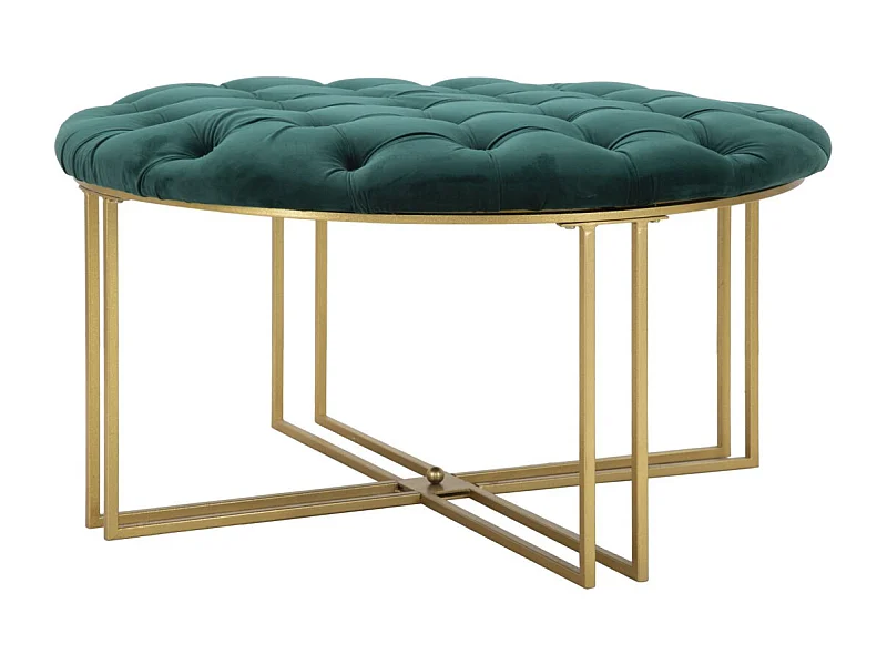 Pouf Capitonné en Velours "Puffy" 90cm Vert & Or