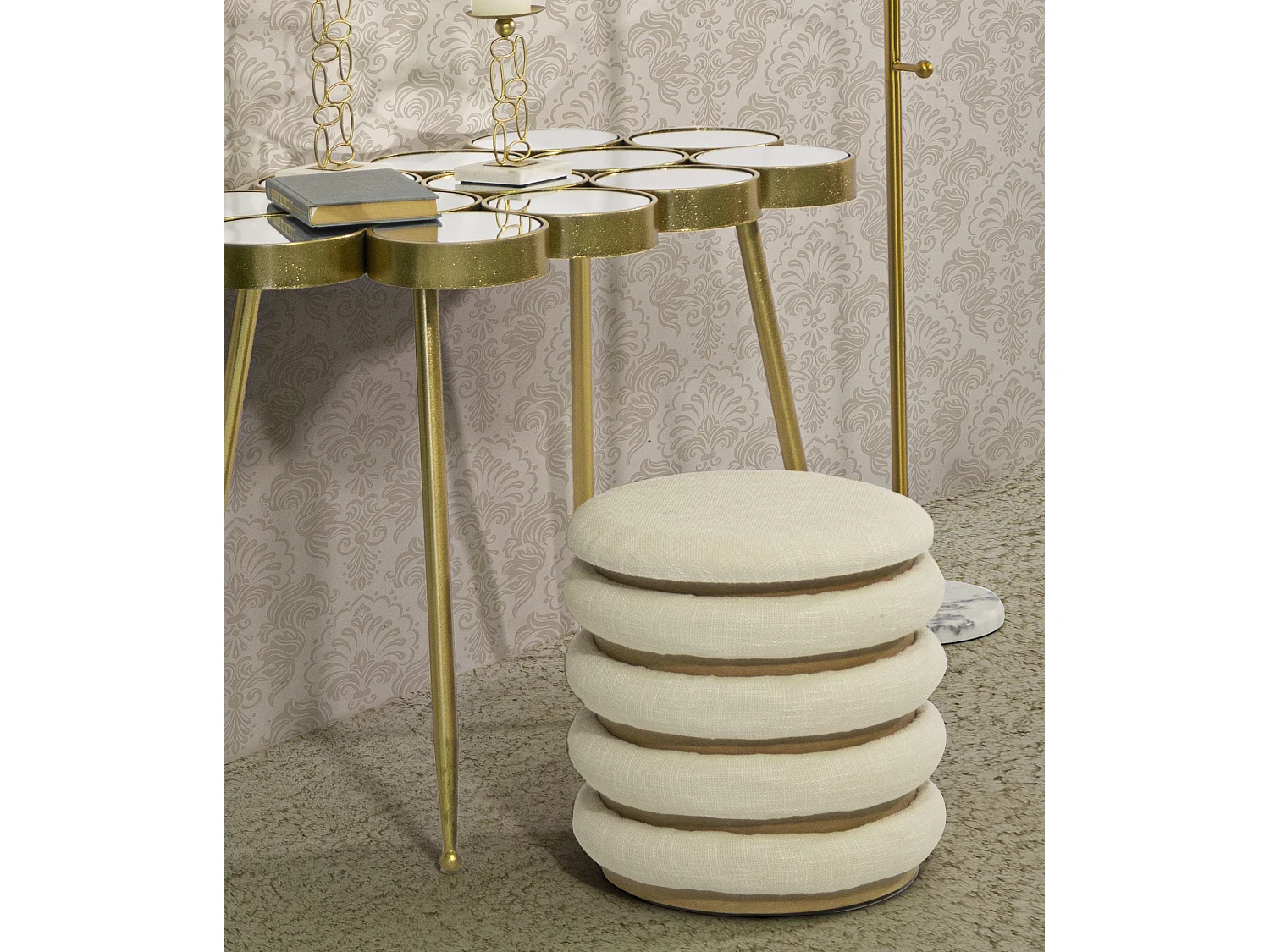 Pouf Avec Rangement "Damasco" 42cm Beige