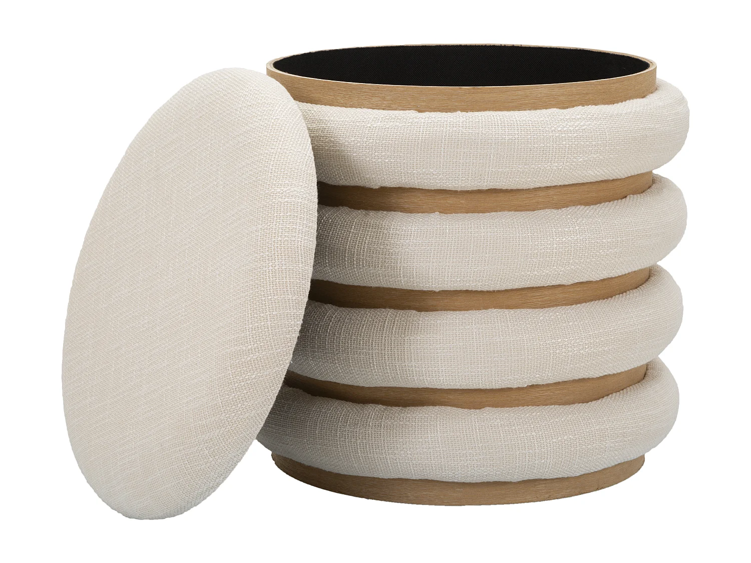 Boho-Chic runder Aufbewahrungspouf aus Holz und Stoff Damasco Line