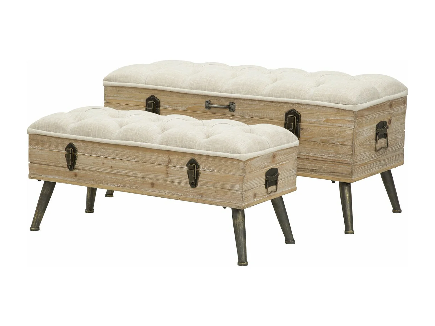 Set di 2 pouf apribili in tessuto beige cm 102x43,5x49,5 - 82x36x37