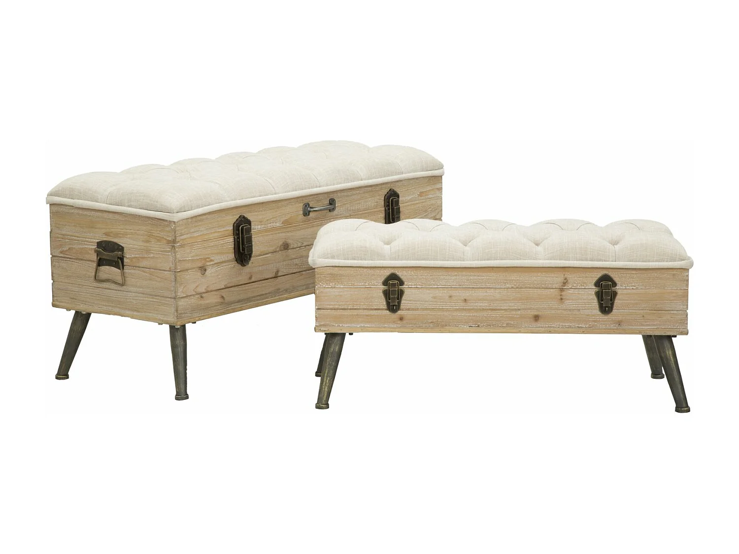 Set di 2 pouf apribili in tessuto beige cm 102x43,5x49,5 - 82x36x37