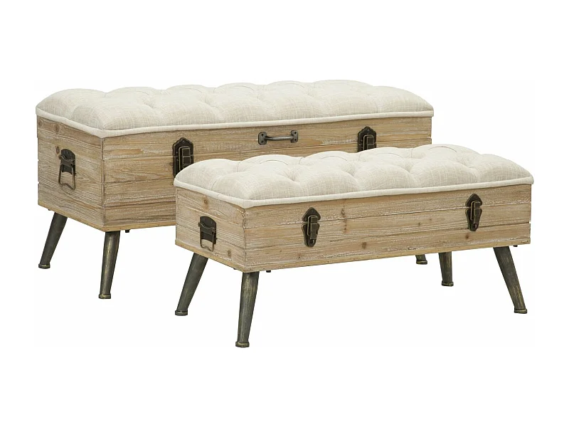 Set di 2 pouf apribili in tessuto beige cm 102x43,5x49,5 - 82x36x37