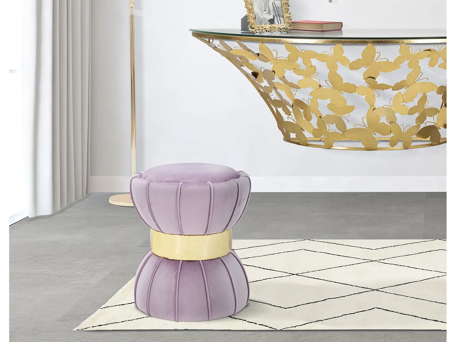 Pouf imbottito in tessuto rosa Ø cm 40x44