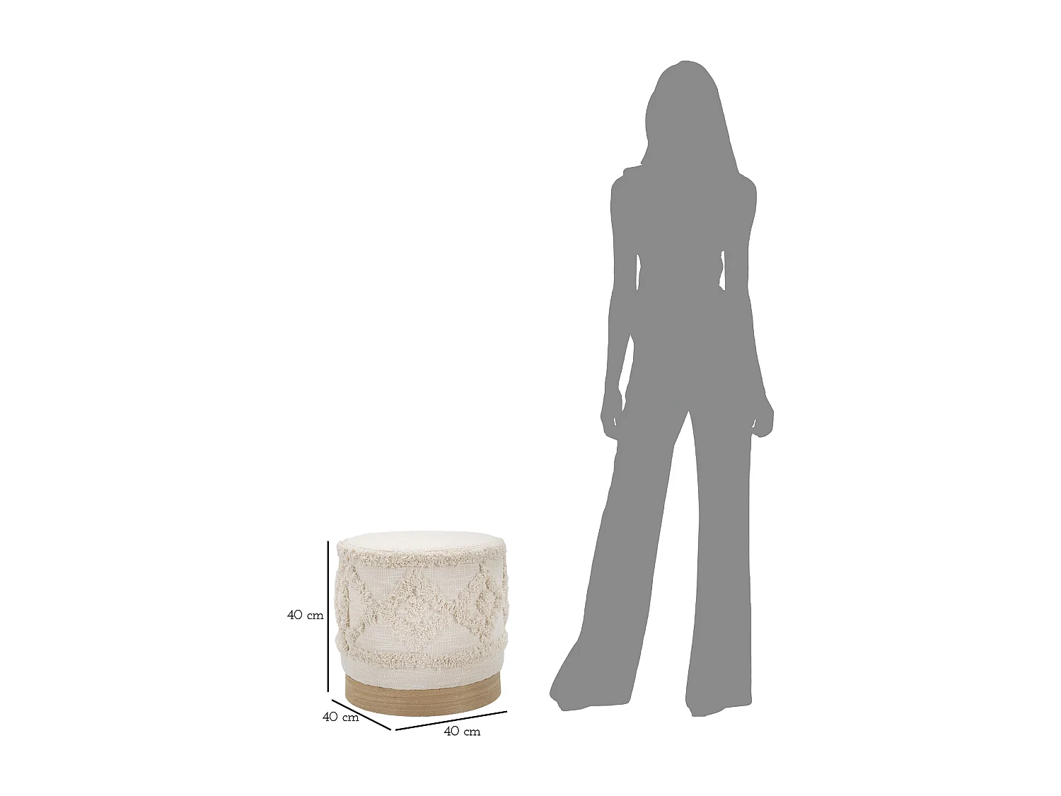 Pouf Effet Tufté "Damasco" 40cm Beige