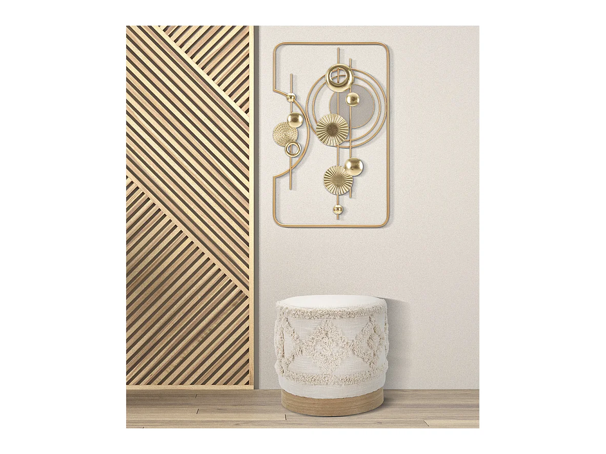 Pouf Damasco - Pouf rond en tissu rembourré - Base en bois - Dimensions Ø 40x40 cm - Décoration élégante - Tissu naturel