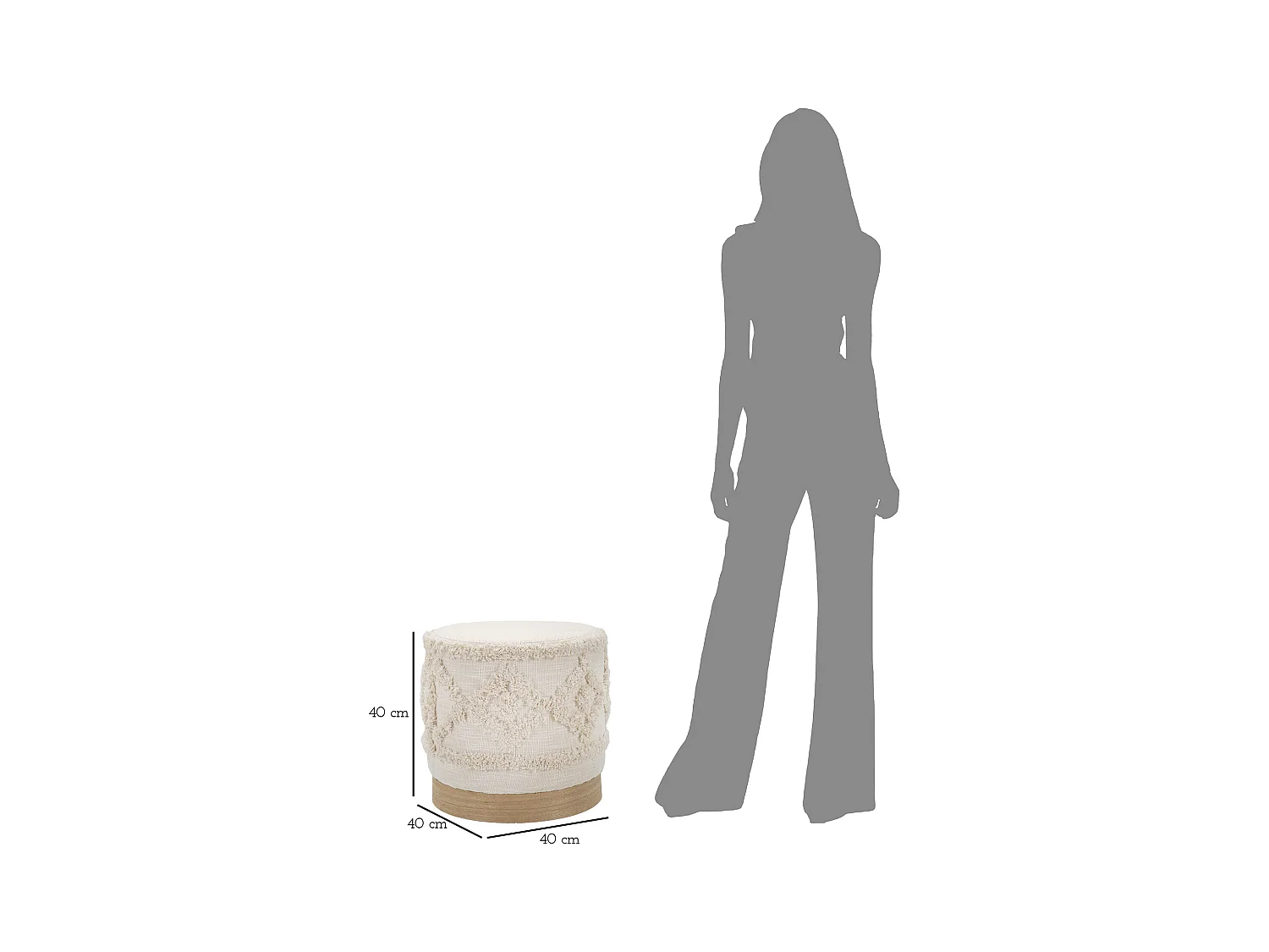 Pouff rotondo in tessuto beige cm 40x40