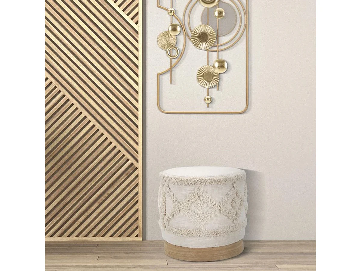 Pouf Effet Tufté "Damasco" 40cm Beige