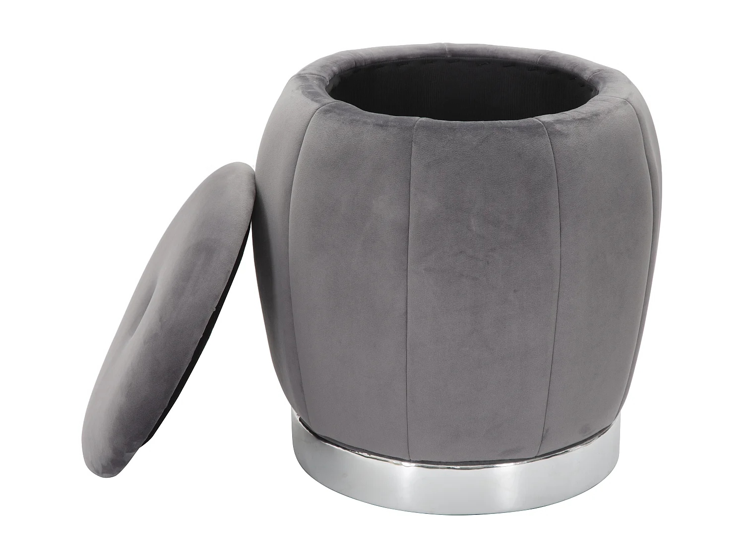 Pouf Coffre Rangement "Paris" Gris Foncé & Argent