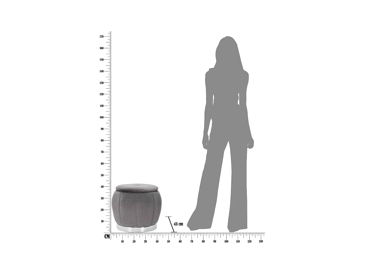 Pouf con contenitore in tessuto grigio Ø cm 43x43