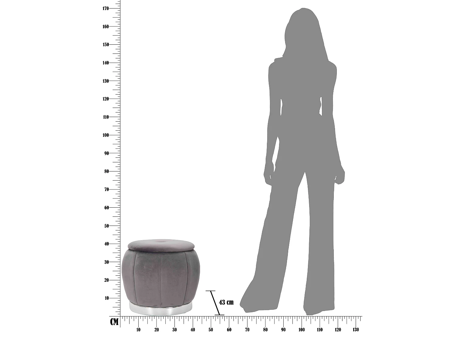 Pouf Coffre Rangement "Paris" Gris Foncé & Argent