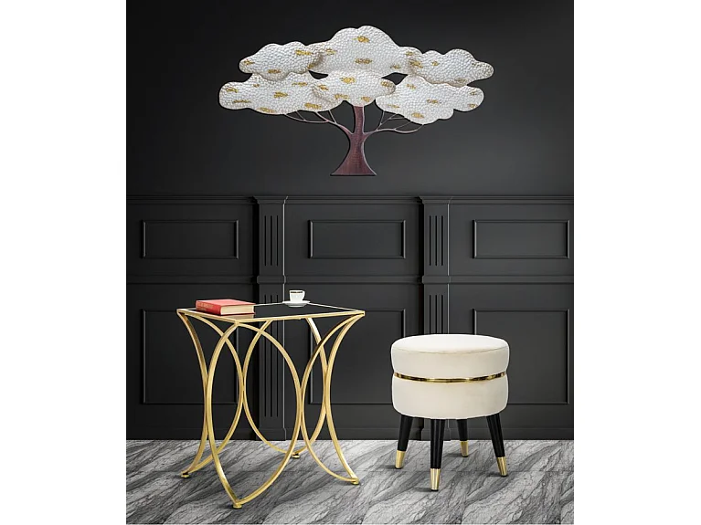 Tabouret Design "Paris" 40cm Crème & Or