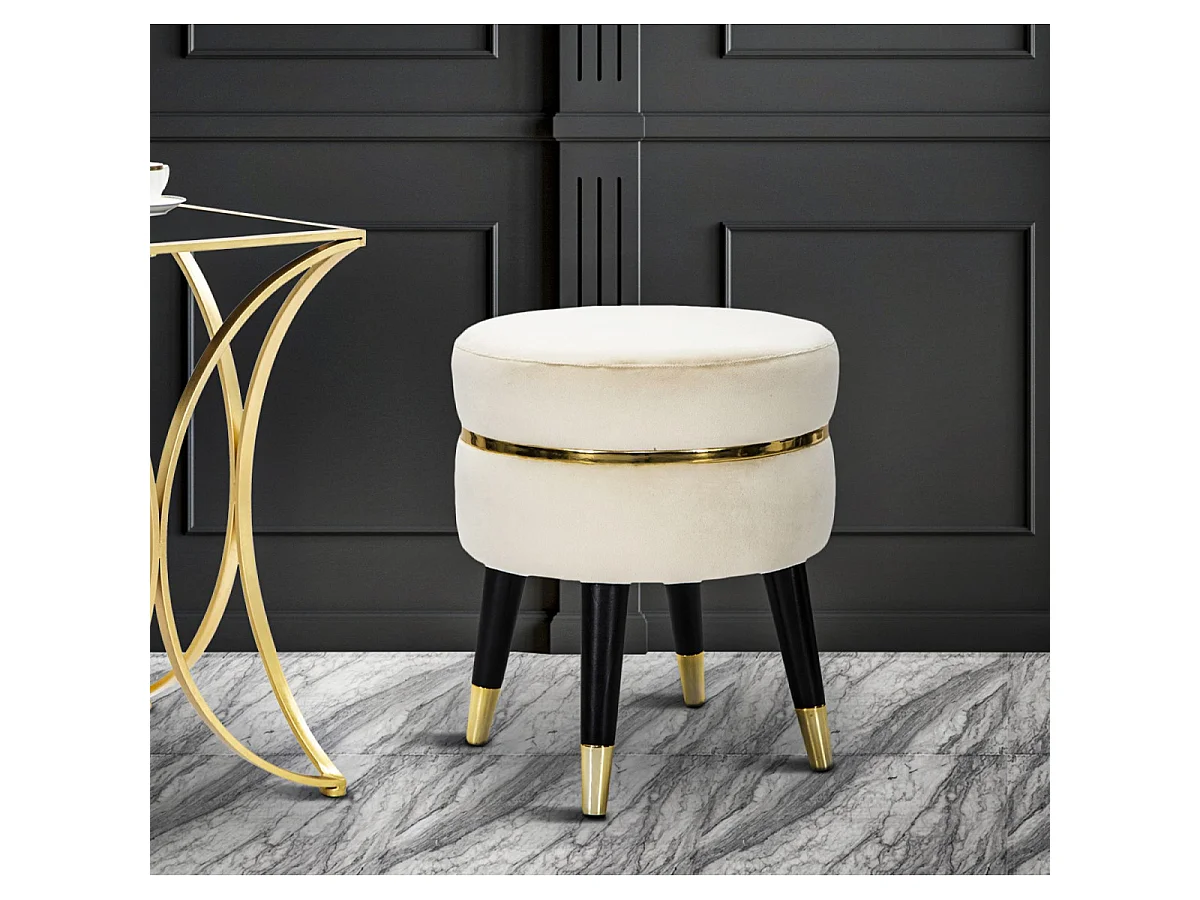 Tabouret Design "Paris" 40cm Crème & Or