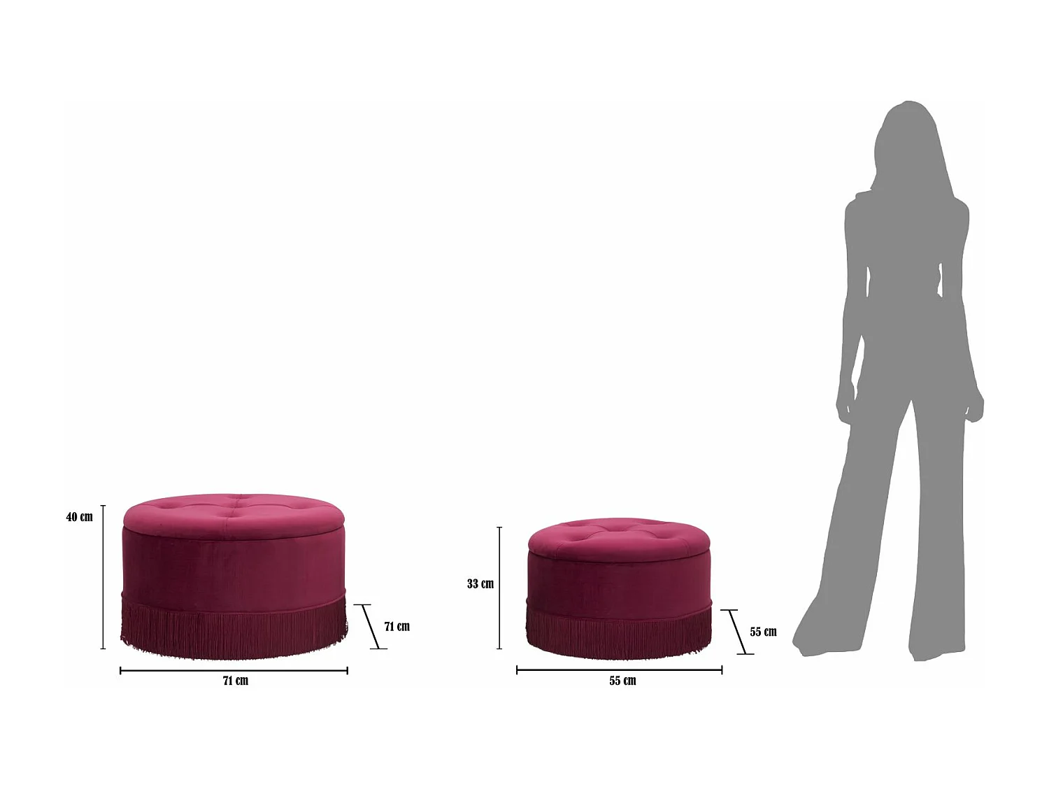 Lot de 2 Poufs Coffre de Rangement "Tia" 71cm Bordeaux