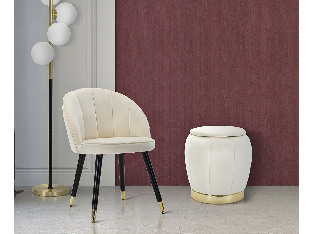 Pouf Coffre Rangement "Paris" 43cm Crème & Or