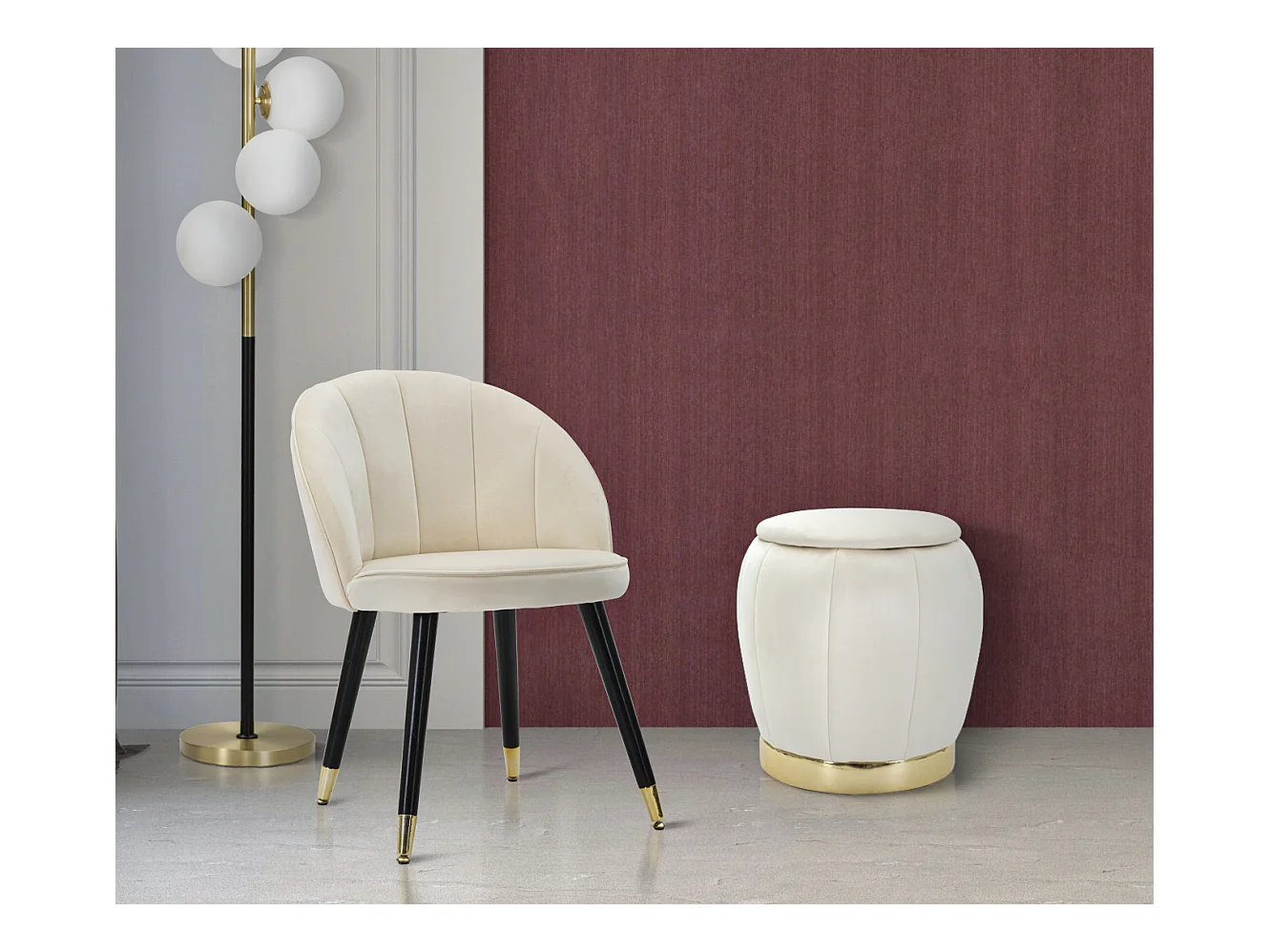Pouf con contenitore in tessuto beige Ø cm 43x43
