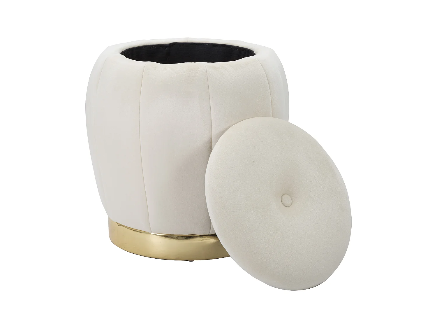 Pouf con contenitore in tessuto beige Ø cm 43x43