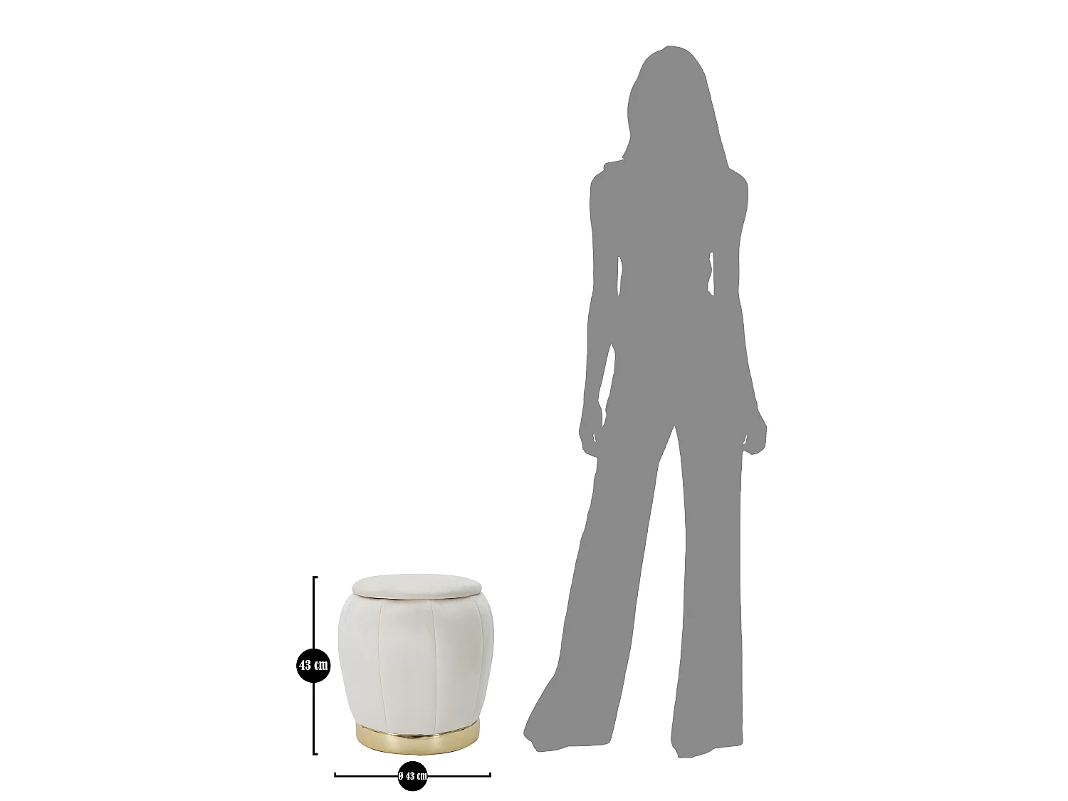 Puf contenedor redondo de terciopelo con base metálica 43cm Paris - Crema