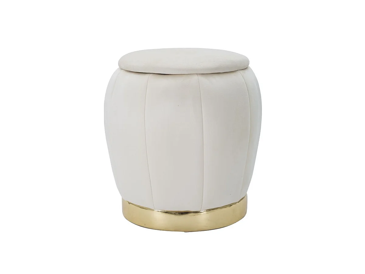Puf contenedor redondo de terciopelo con base metálica 43cm Paris - Crema