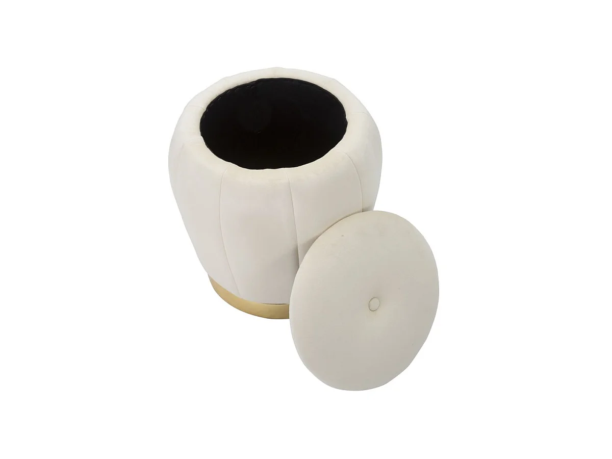 Puf contenedor redondo de terciopelo con base metálica 43cm Paris - Crema