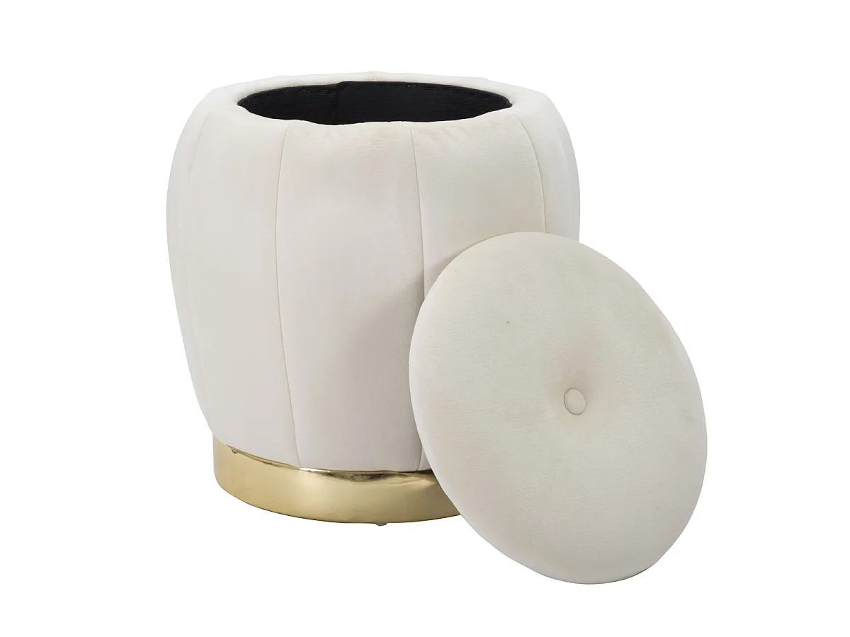 Puf contenedor redondo de terciopelo con base metálica 43cm Paris - Crema