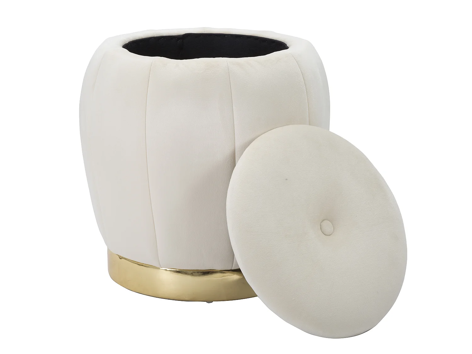 Puf contenedor redondo de terciopelo con base metálica 43cm Paris - Crema