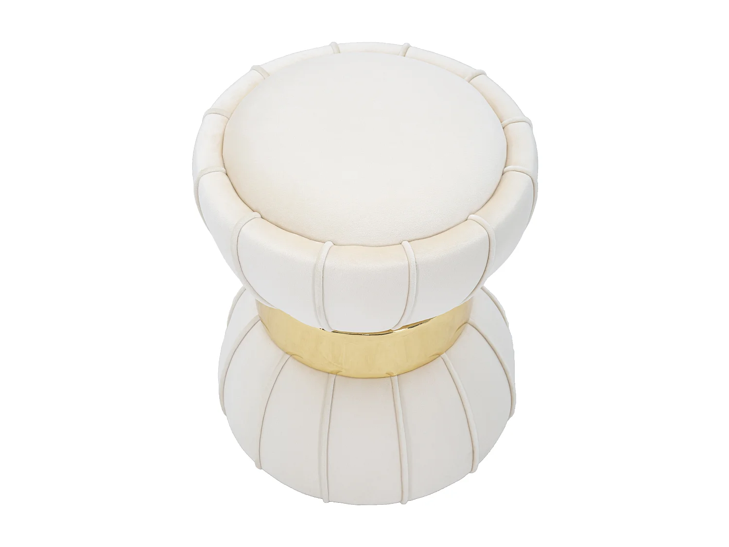 Pouf Design en Velours "Flower" 44cm Crème & Or