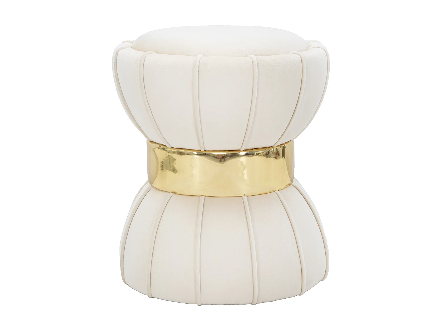 Pouf Design en Velours "Flower" 44cm Crème & Or