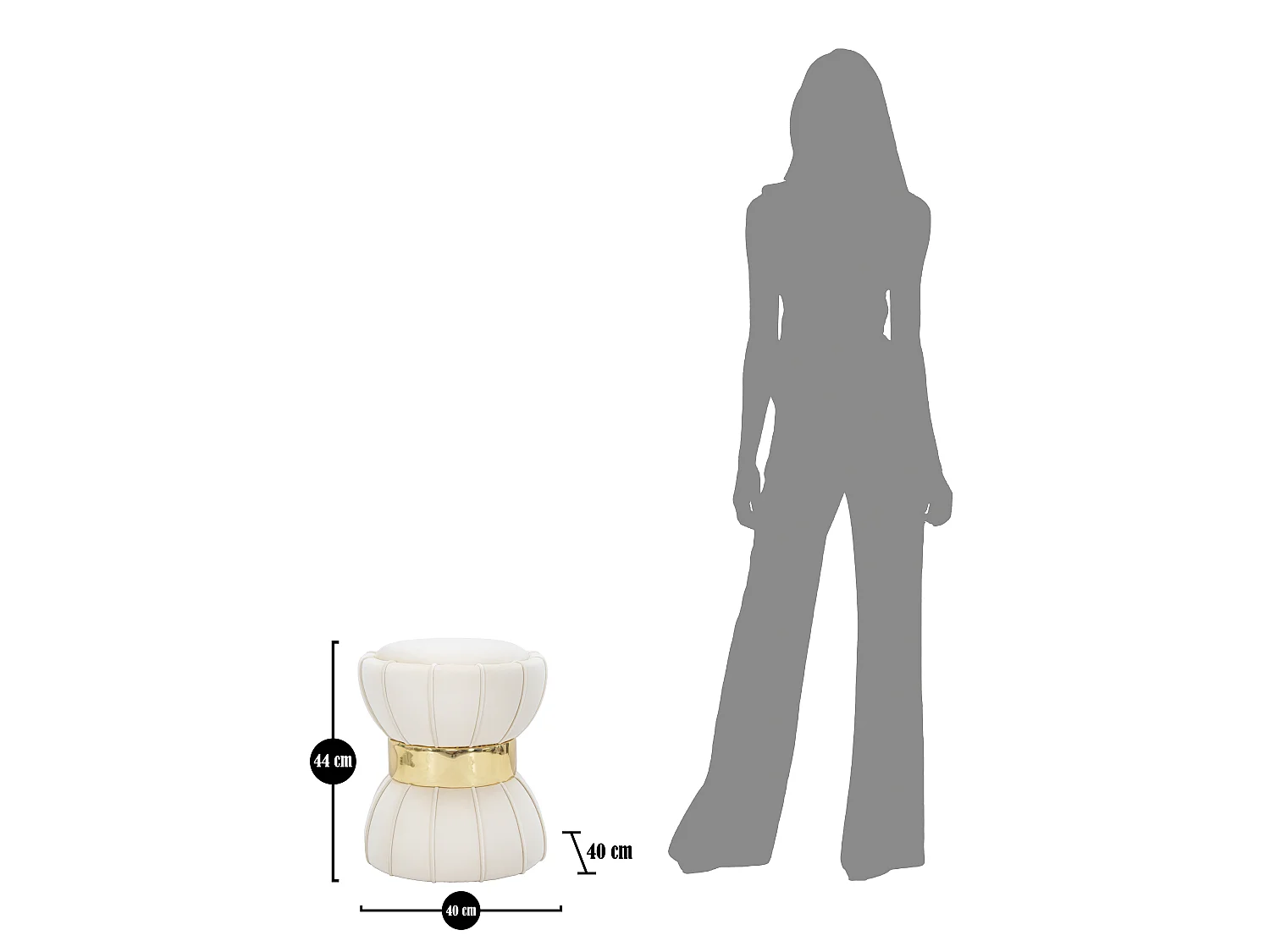 Beige stoffen gewatteerde poef Ø 40x44 cm