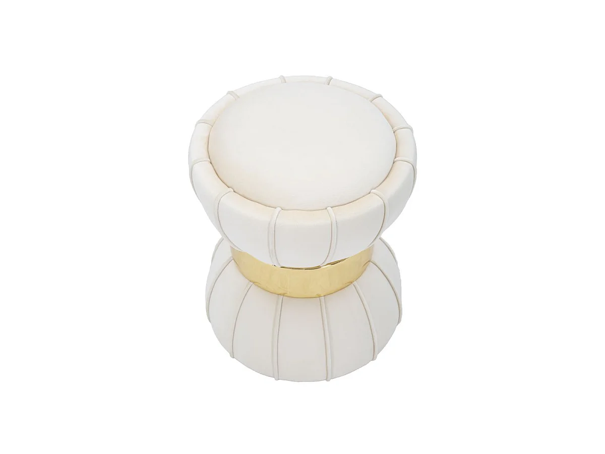 Pouf Design en Velours "Flower" 44cm Crème & Or