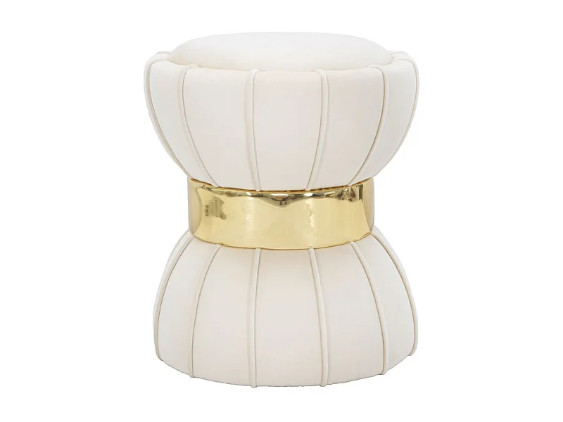 Pouf Design en Velours "Flower" 44cm Crème & Or