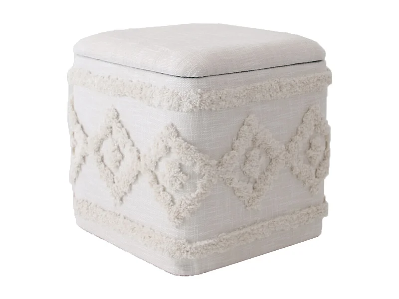 Pouf Avec Rangement Effet Tufté "Damasco" 40cm Beige