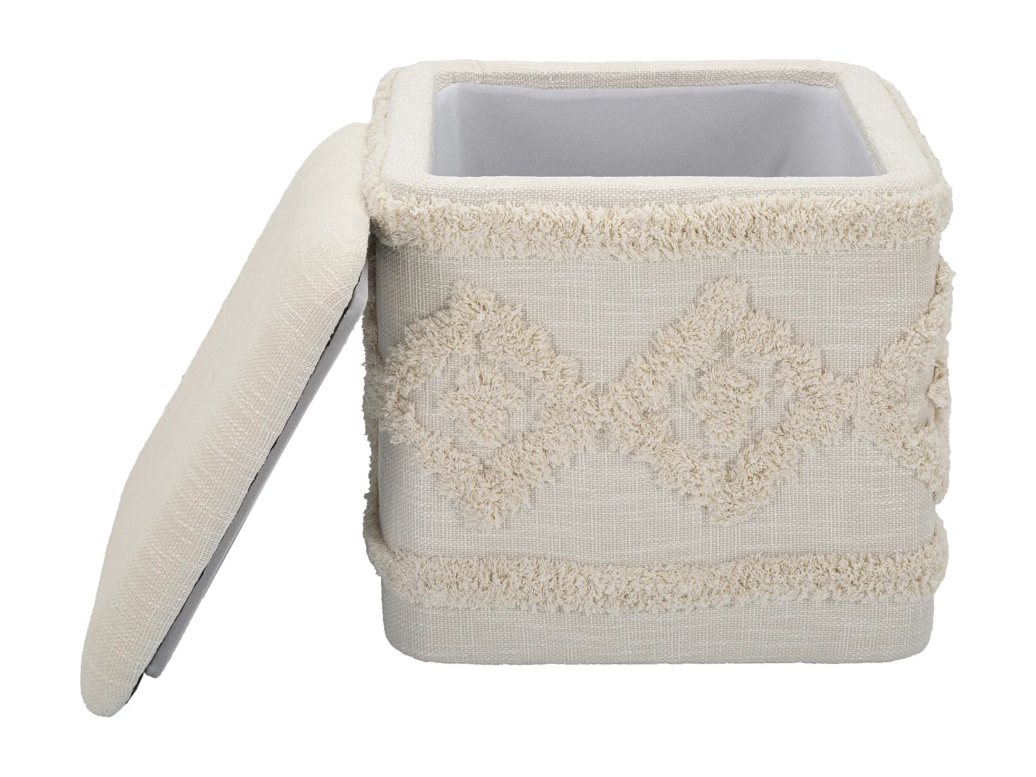 Pouf Avec Rangement Effet Tufté "Damasco" 40cm Beige