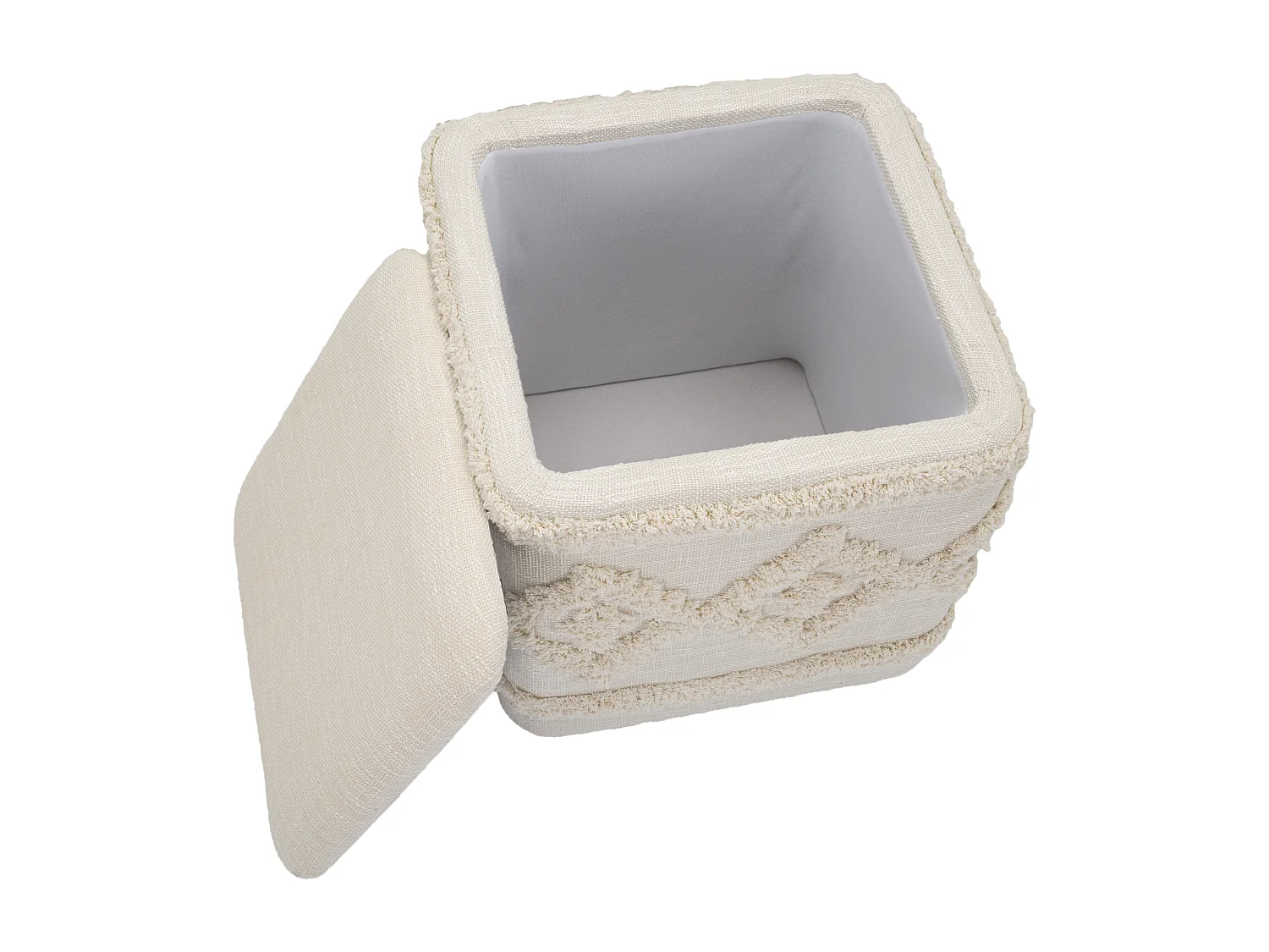 Pouf Avec Rangement Effet Tufté "Damasco" 40cm Beige