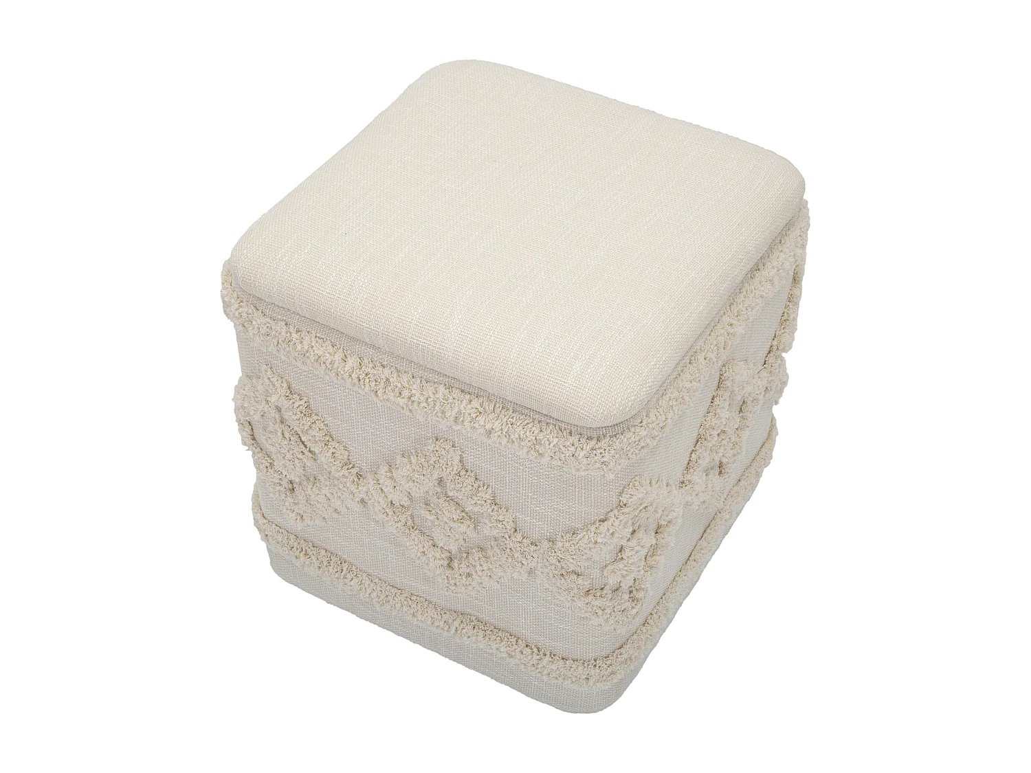 Pouf Avec Rangement Effet Tufté "Damasco" 40cm Beige