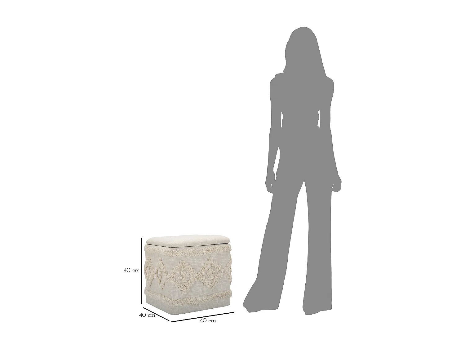 Puf cuadrado con almacenamiento en tela acolchada 40x40cm Damasco