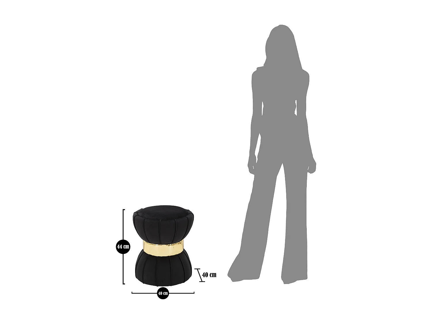 Pouf Design en Velours "Flower" 44cm Noir & Or