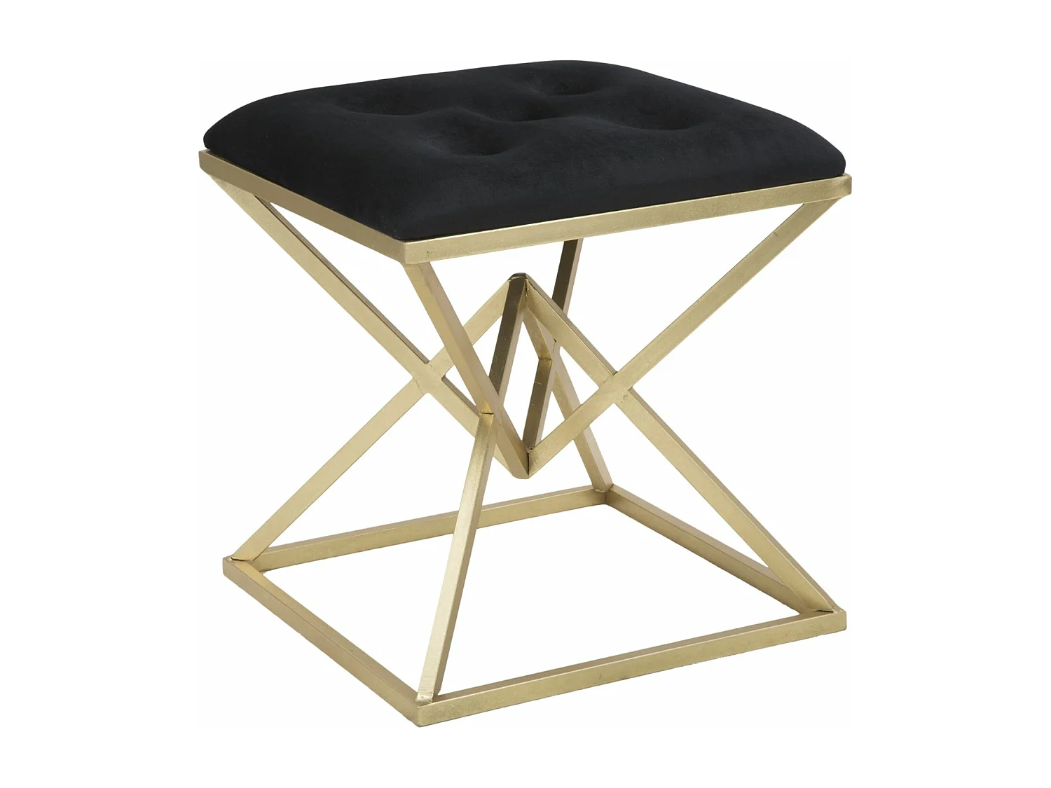 Sgabello dorato in metallo e seduta in velluto nero cm 45x45x48