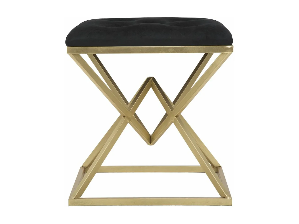 Sgabello dorato in metallo e seduta in velluto nero cm 45x45x48