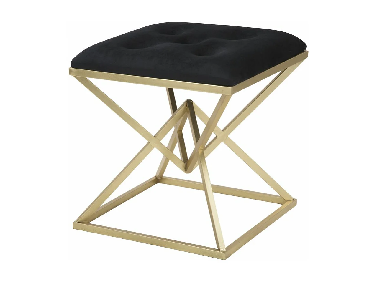 Sgabello dorato in metallo e seduta in velluto nero cm 45x45x48