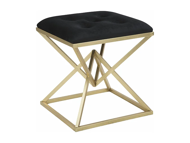 Sgabello dorato in metallo e seduta in velluto nero cm 45x45x48